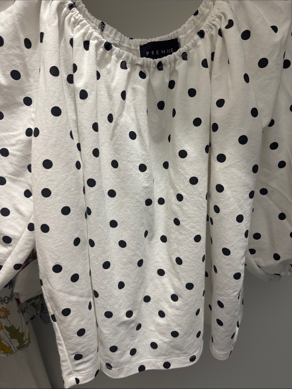 Premise Black Polka Dot White Peasant Blouse